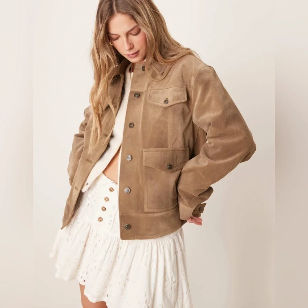 Free People Night Ranch faux suede jacket in antique bronze Xsmall